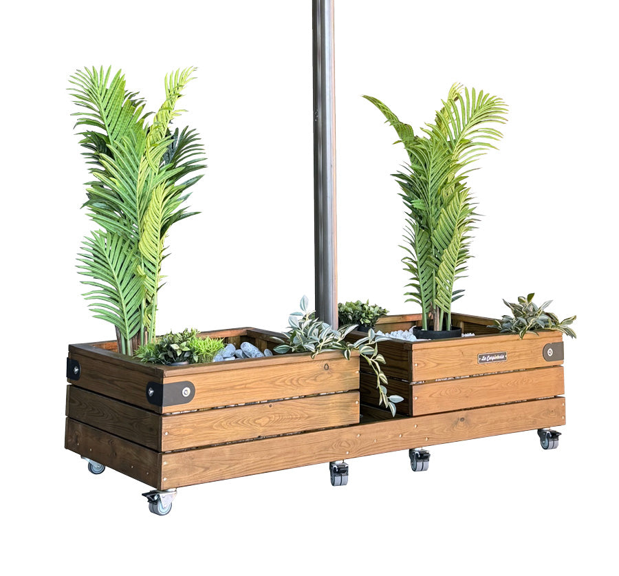 Base de madera artesanal NOVA DUO de 175 kg con jardineras integradas.
