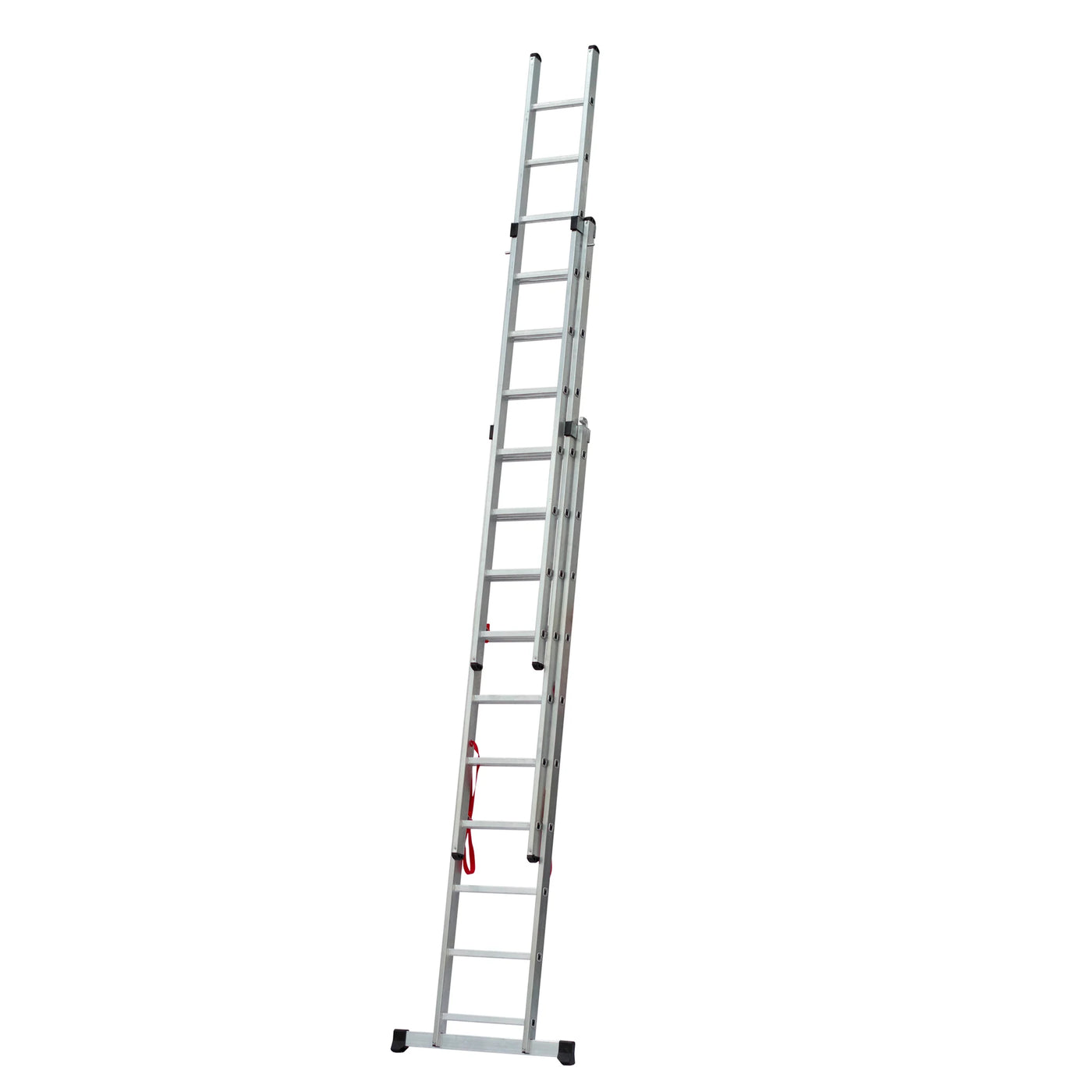 Escalera de 3 tramos industrial configurada para trabajos de construcción en altura.