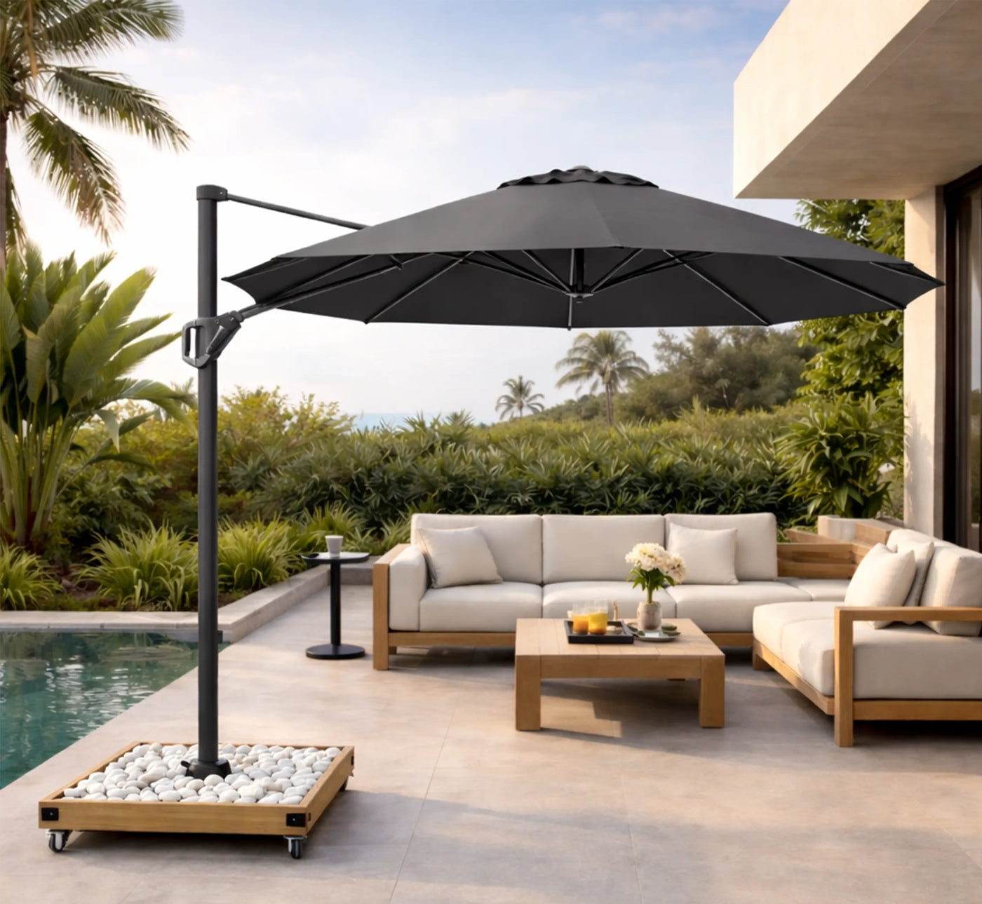 Pack Parasol VOYAGER Redondo + Base NOVA 8 + Funda