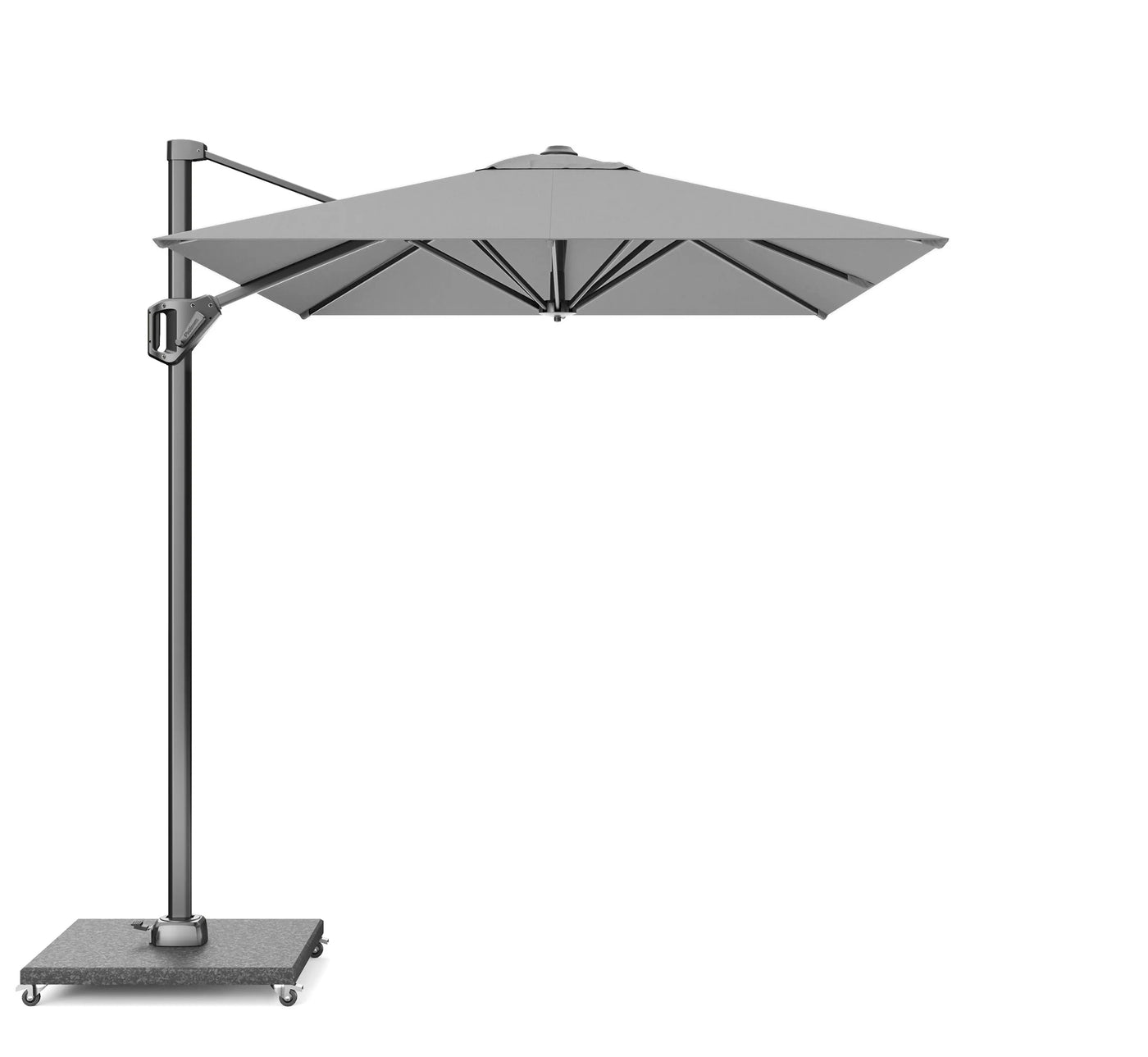 Parasol de pie lateral Voyager T¹ cuadrado en color gris.