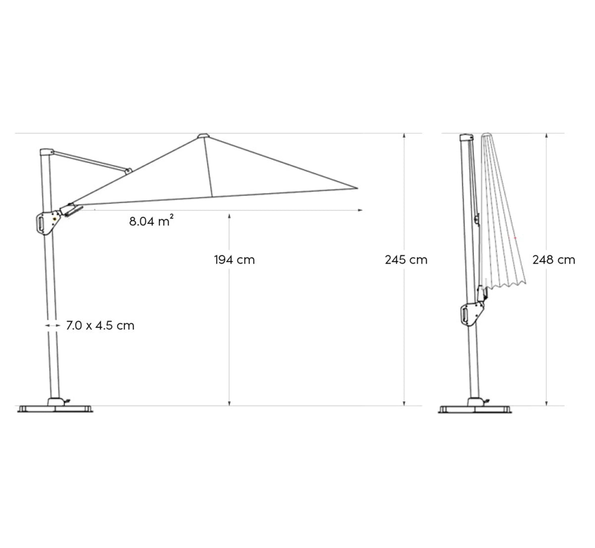 VOYAGER T² Lateral Cantilever Parasol 270x270 cm