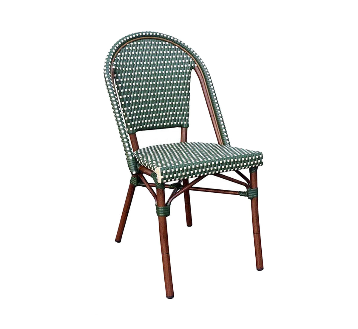 Silla ARLÉS de estilo parisino con estructura color bambú y trenzado verde.