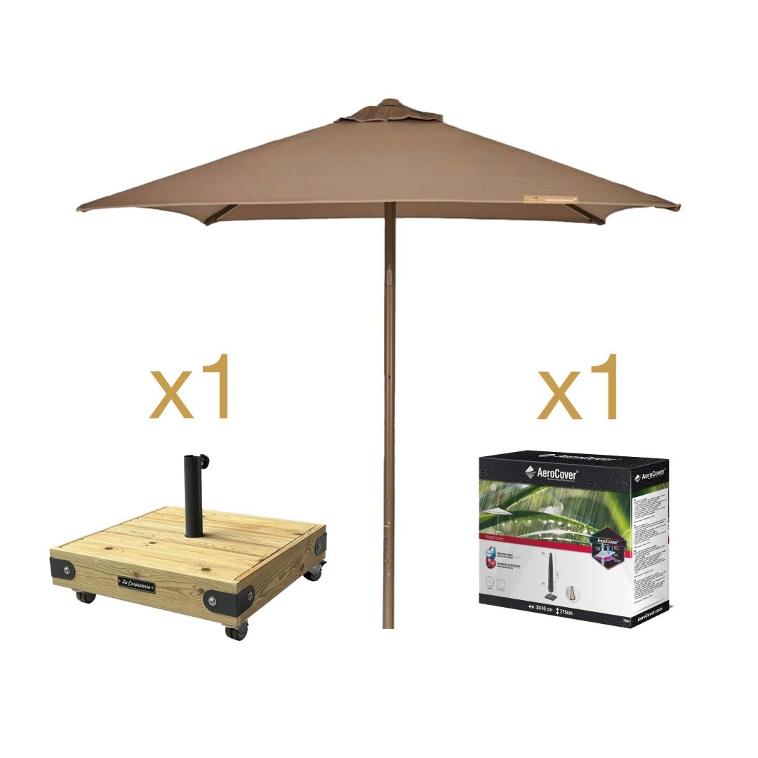 Pack Parasol EOLO de EZPELETA + Base BOX 6 + Funda Pack Parasol EOLO de EZPELETA + Base BOX 6 + Funda