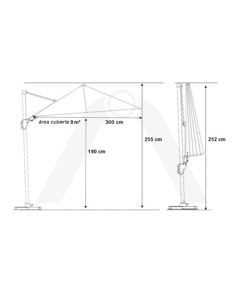 Parasol de Pie Lateral CHALLENGER GLOW LEDS 3x3 m