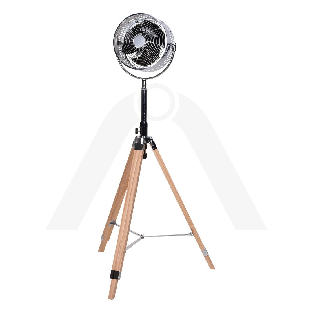 Ventilador Retro de Pie con Trípode de Madera