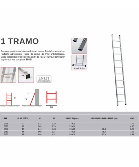 Escalera de Aluminio 1 Tramo Premium