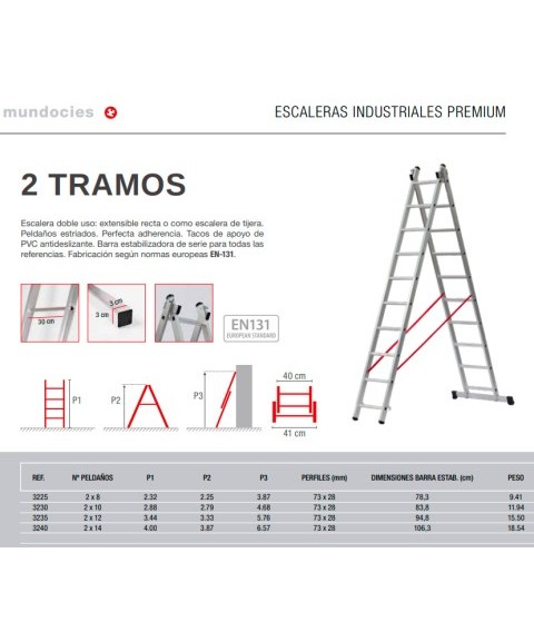 Escalera de Aluminio 2 Tramos Premium