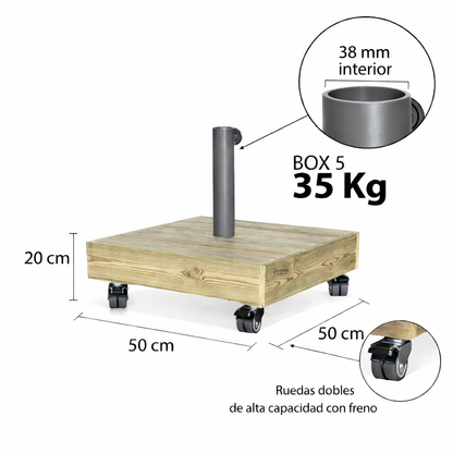 Base para Sombrilla BOX 5 con Ruedas 35 kg - Pie Central