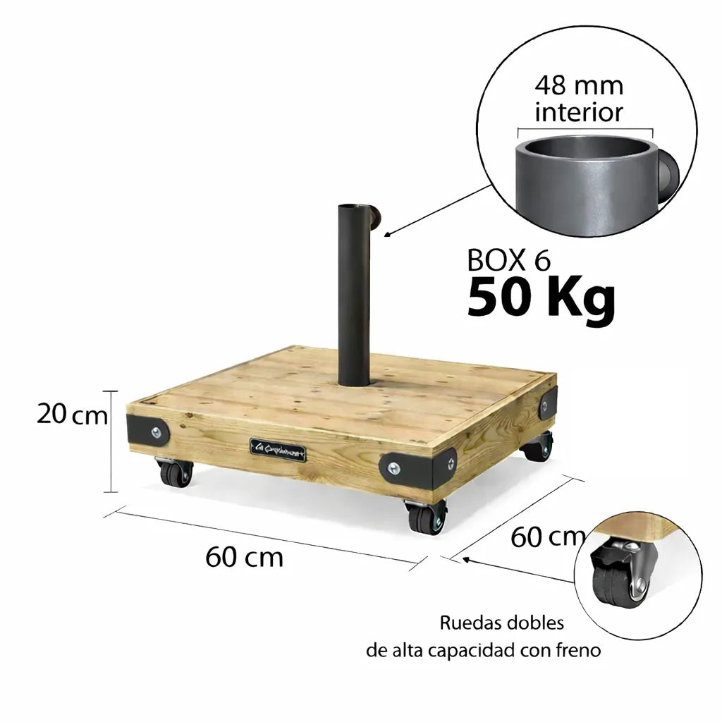 Base para Sombrilla BOX 6 con Ruedas 50 kg - Pie Central