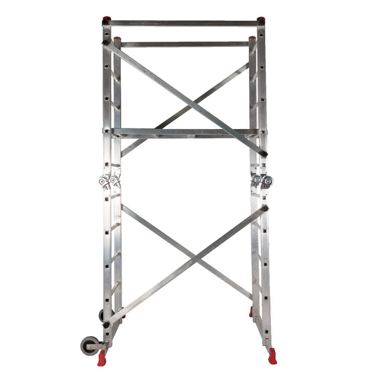 Andamio multiusos CONVERSE con certificación de seguridad NF E 85-200 en posición de plataforma.