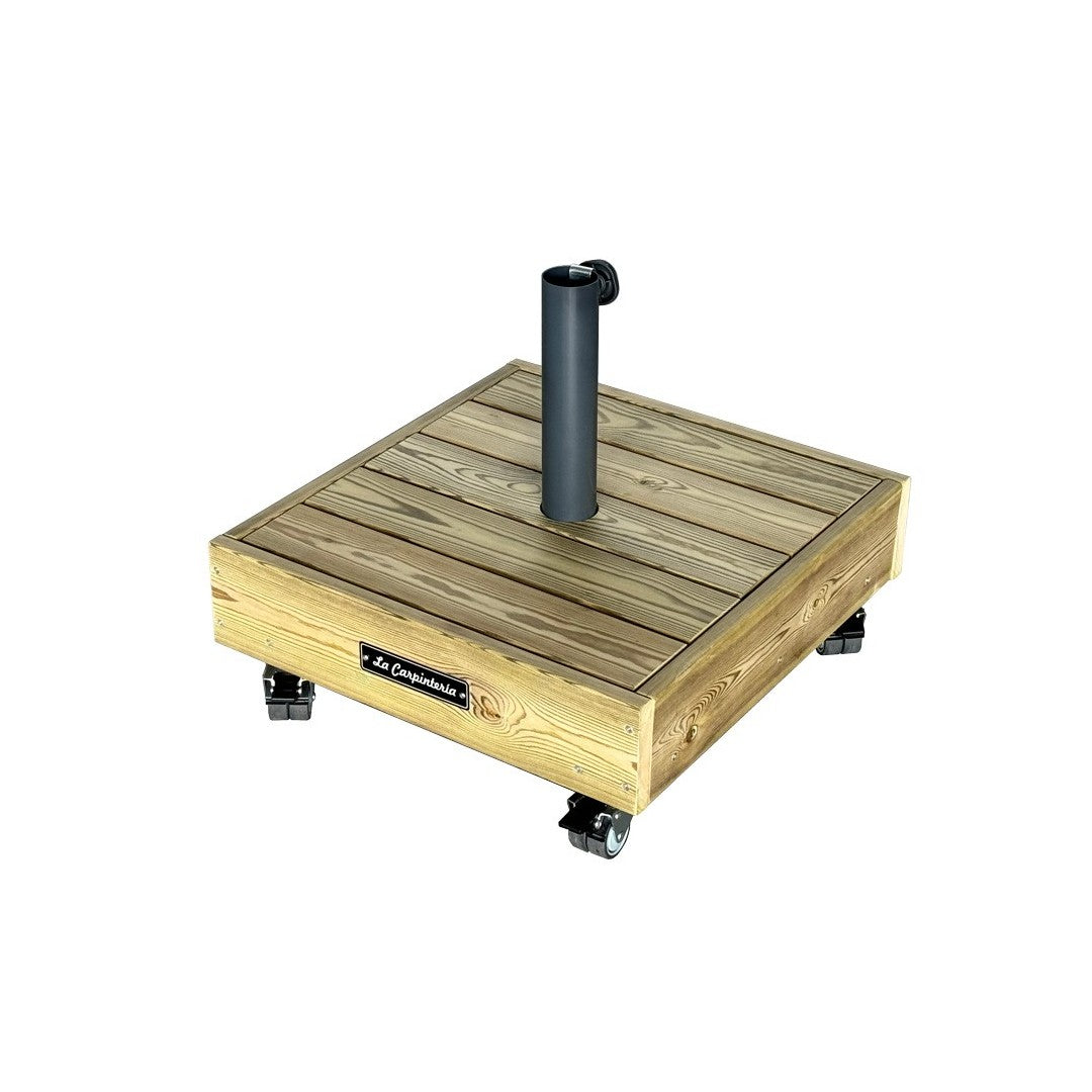 Base de madera para sombrilla BOX 5 de La Carpintería con ruedas.