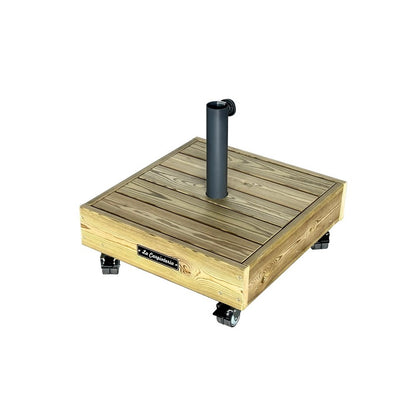 Base de madera para sombrilla BOX 5 de La Carpintería con ruedas.