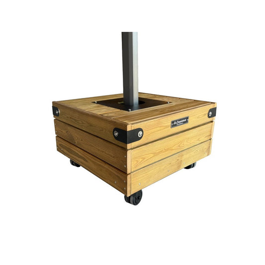 Base de madera artesanal DADO 3 de 140 kg para sombrillas de gran formato.