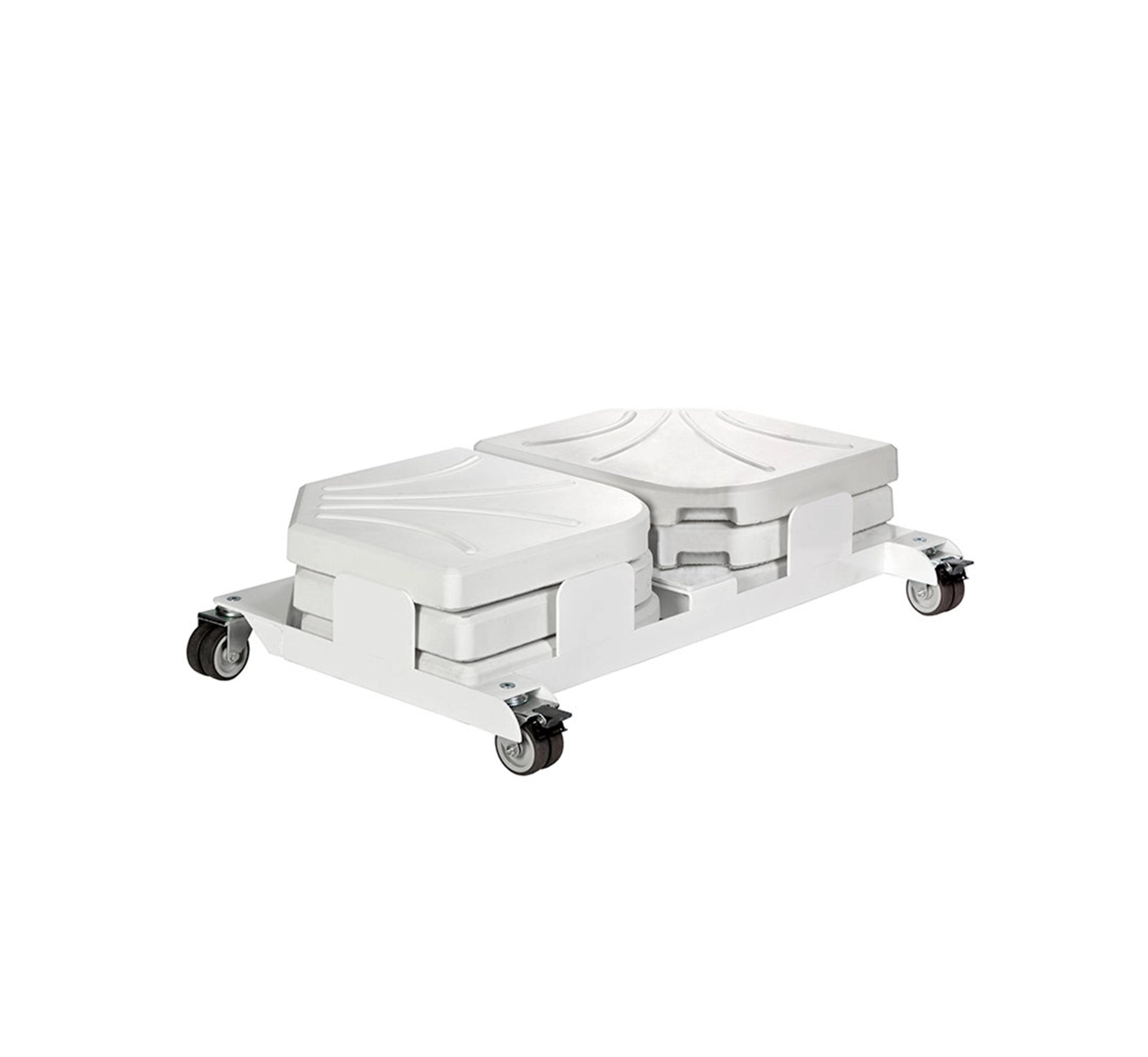 Base metálica para parasol lateral Ezpeleta de 165 kg con ruedas blanca.