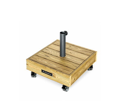 Base de madera para sombrilla BOX 5 de La Carpintería con ruedas.