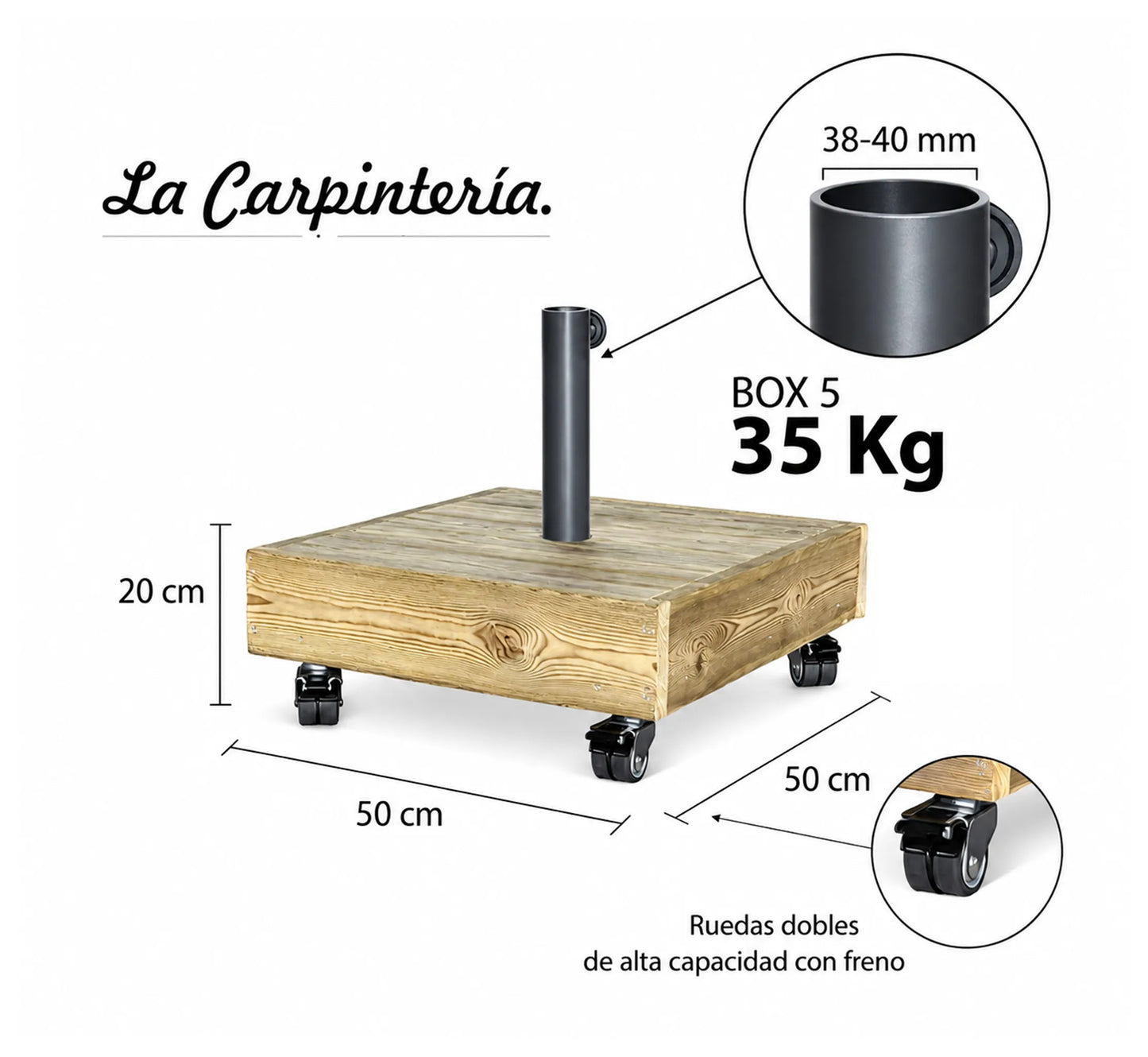 Parasol Base BOX 5 with Wheels 35 kg - Center Pole