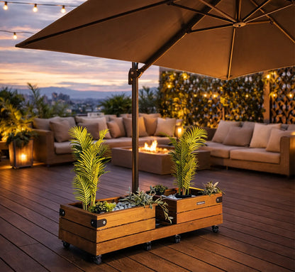 Base de madera artesanal NOVA DUO de 175 kg con jardineras integradas.