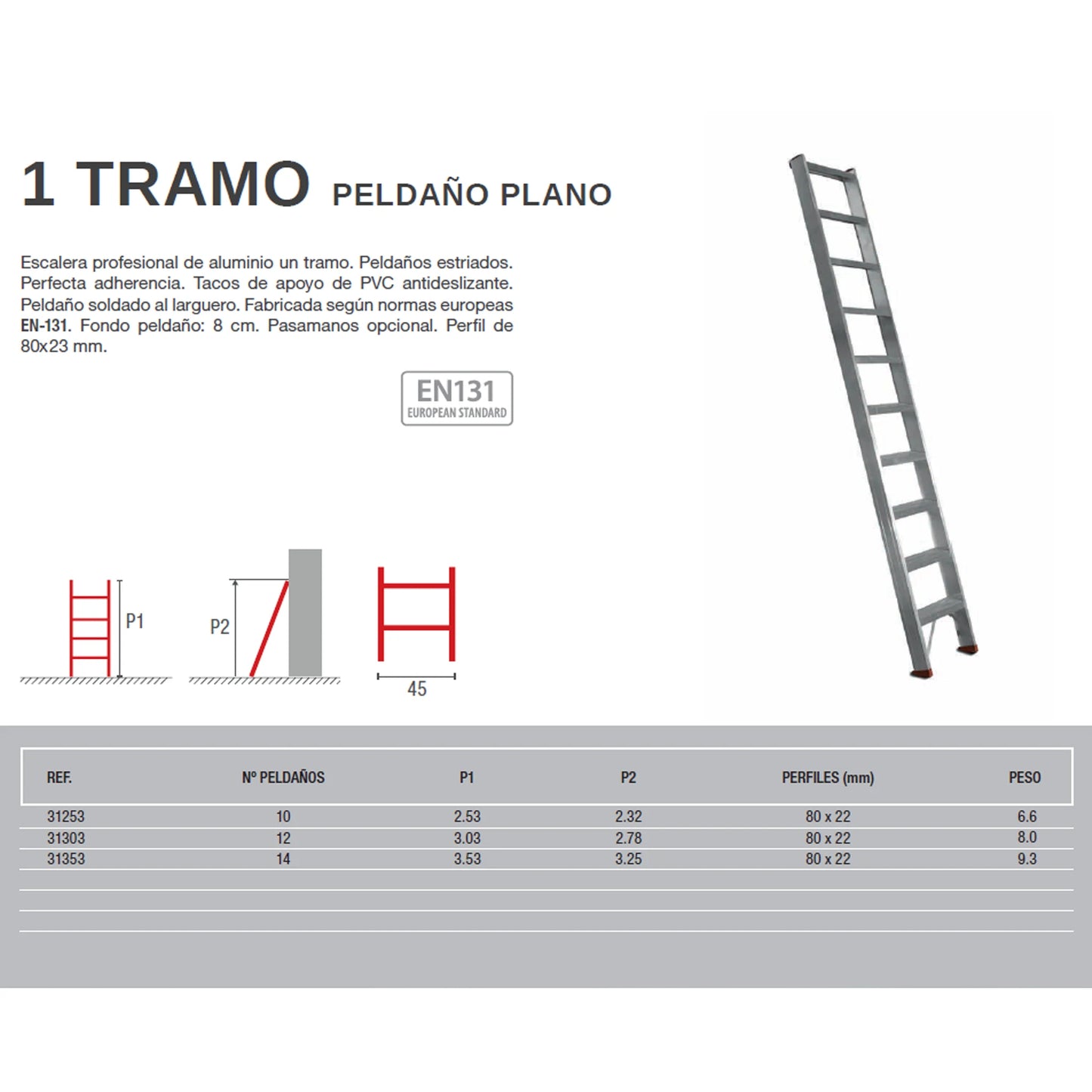 Escalera Industrial de 1 Tramo con Peldaño Plano