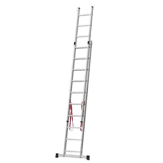 Escalera de 2 tramos Premium configurada para trabajos de construcción en modo extensible.