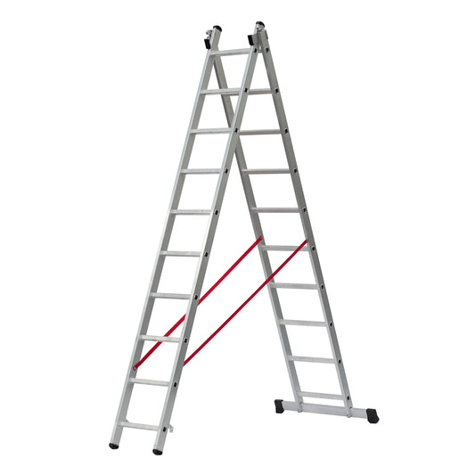 Escalera de 2 tramos Premium configurada para trabajos de construcción en modo tijera.