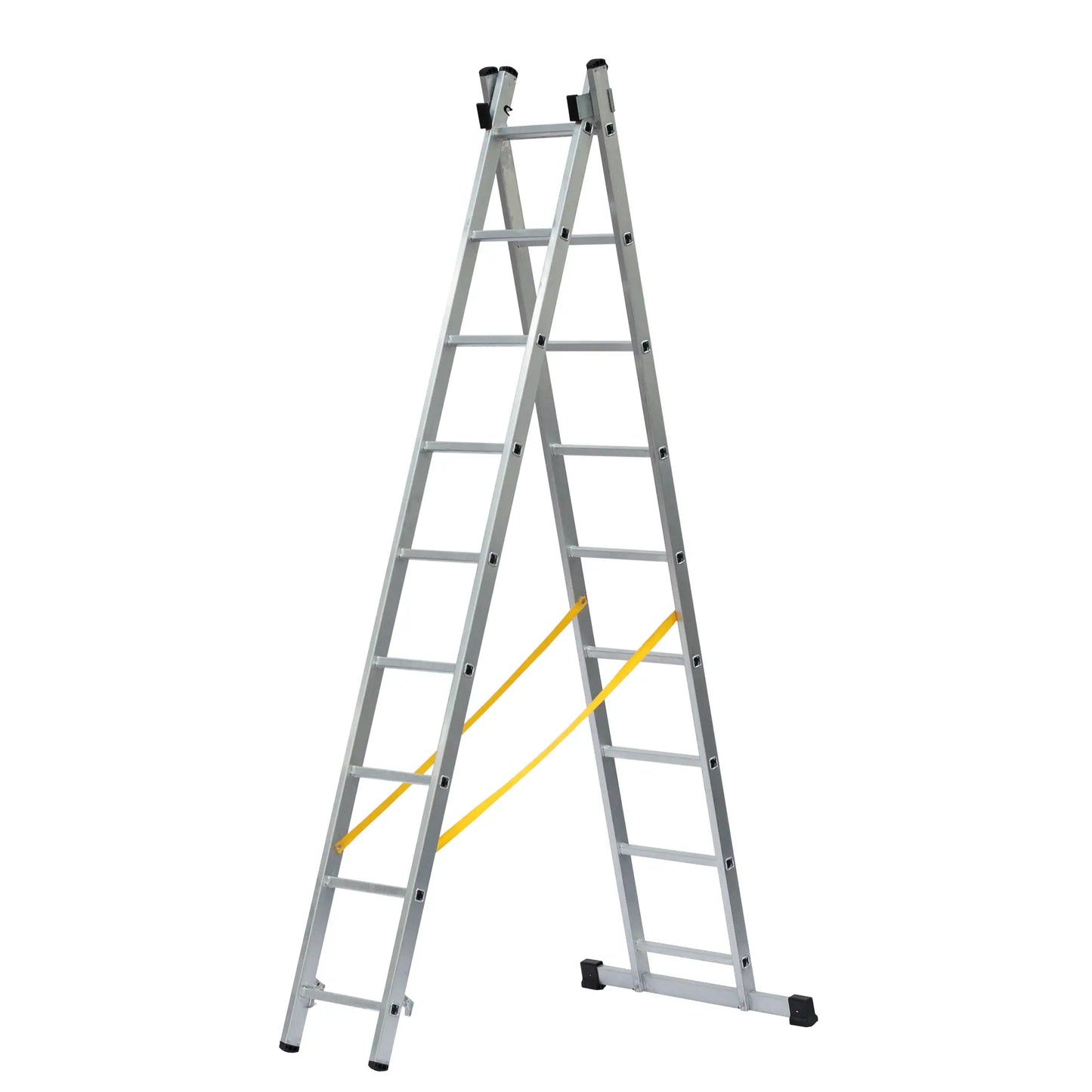 Escalera de aluminio de 2 tramos Big Boy para hogar y bricolaje en posición de tijera.