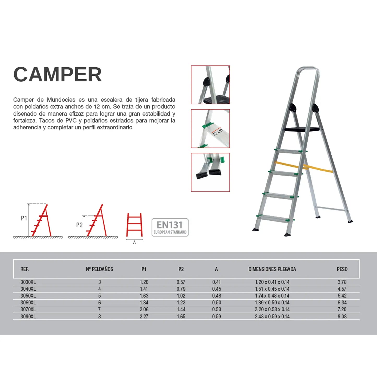 Ficha técnica de la escalera Camper para bricolaje.