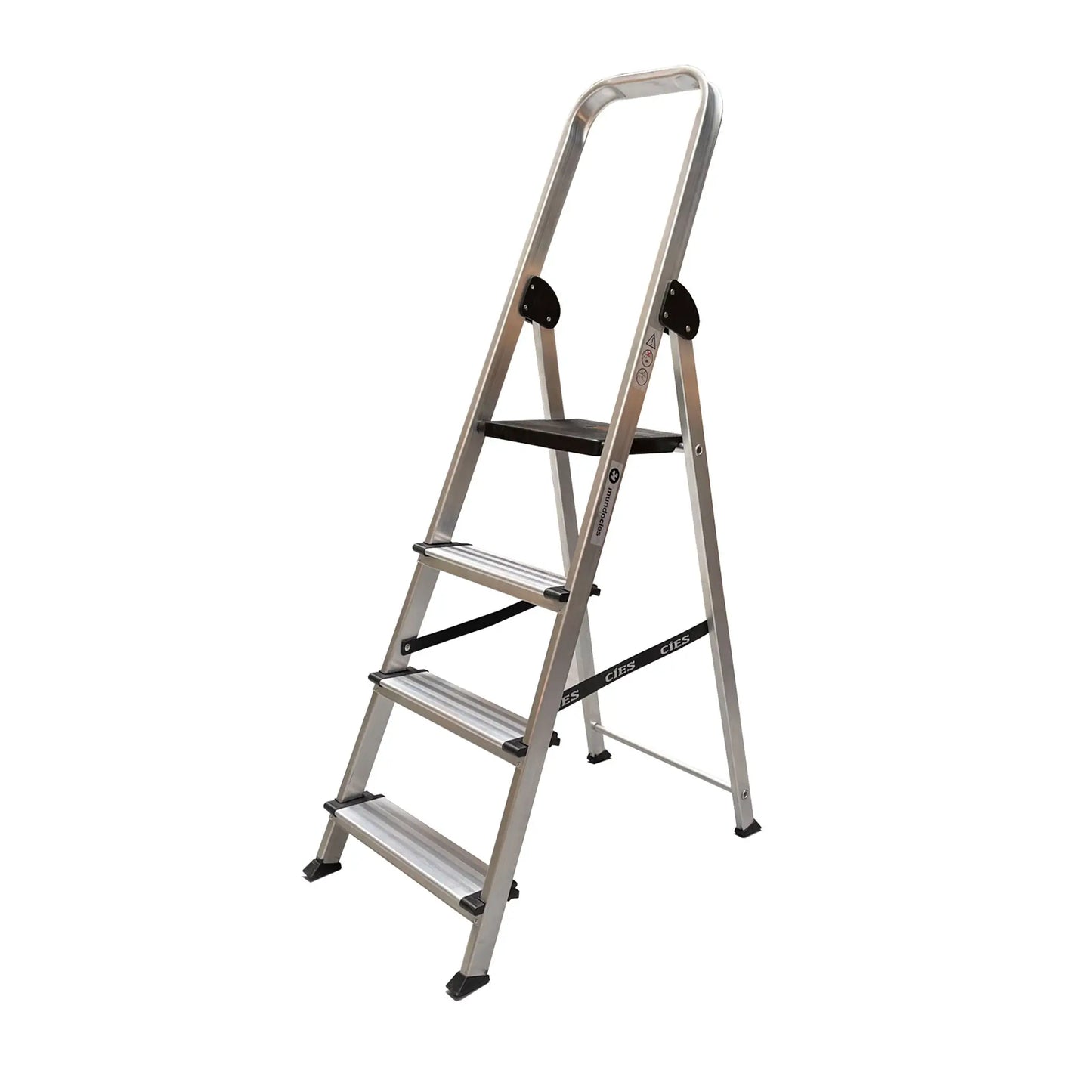 Escalera de tijera de aluminio Mundocies Camper con peldaño extra ancho.
