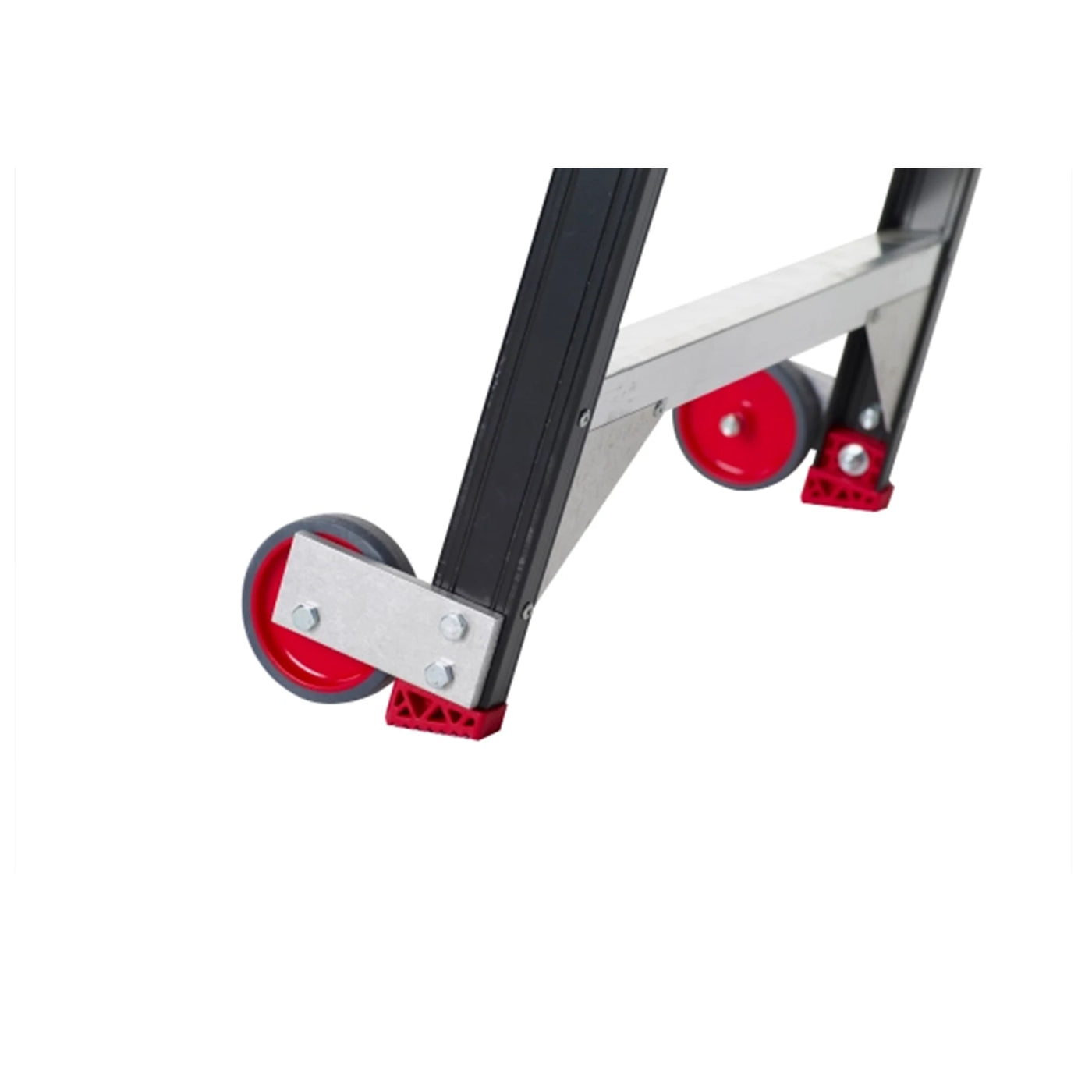 Sistema de ruedas fijas y apoyo ergonómico de la escalera Taurus para almacén.