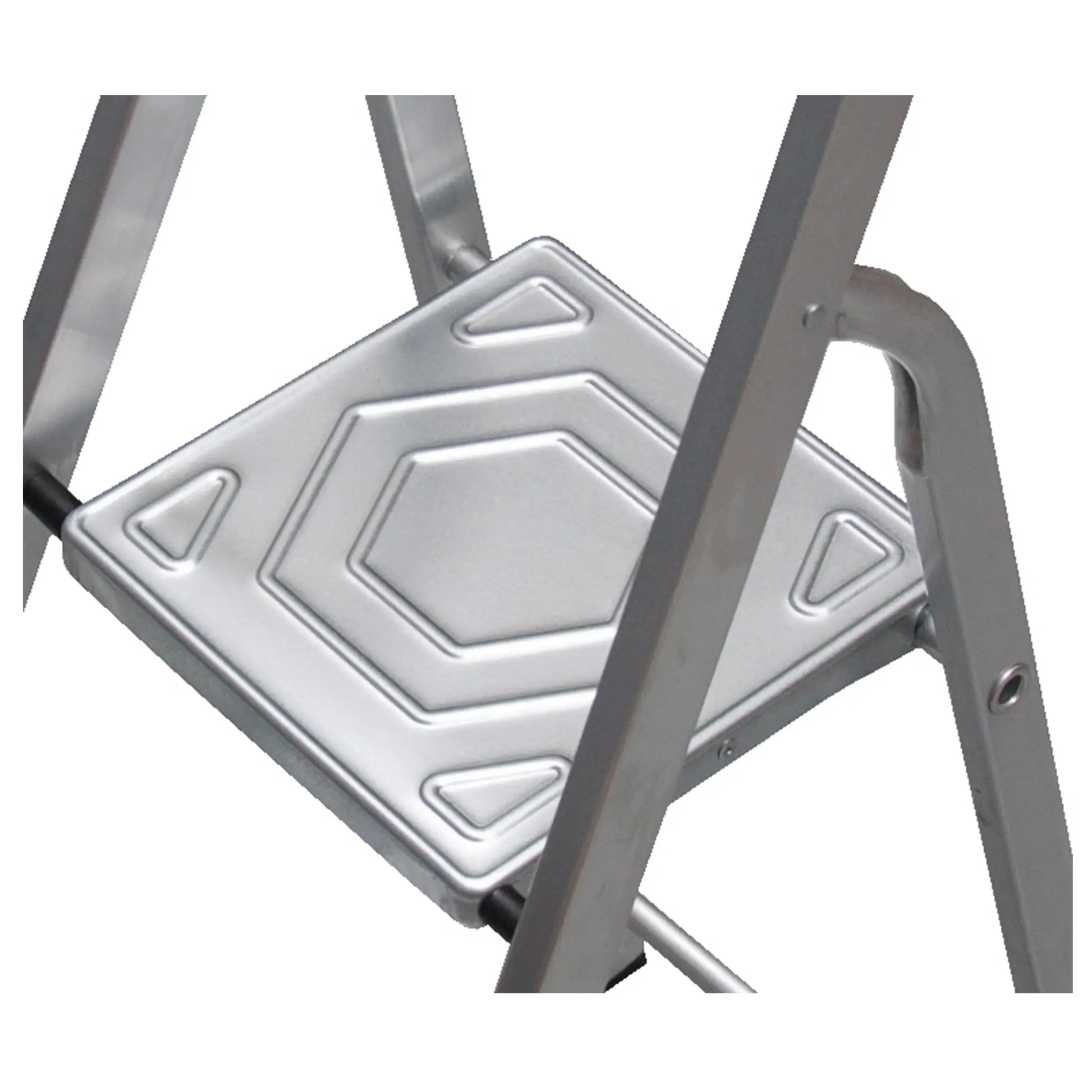 Detalle de bandeja de la escalera de aluminio Mundocies.