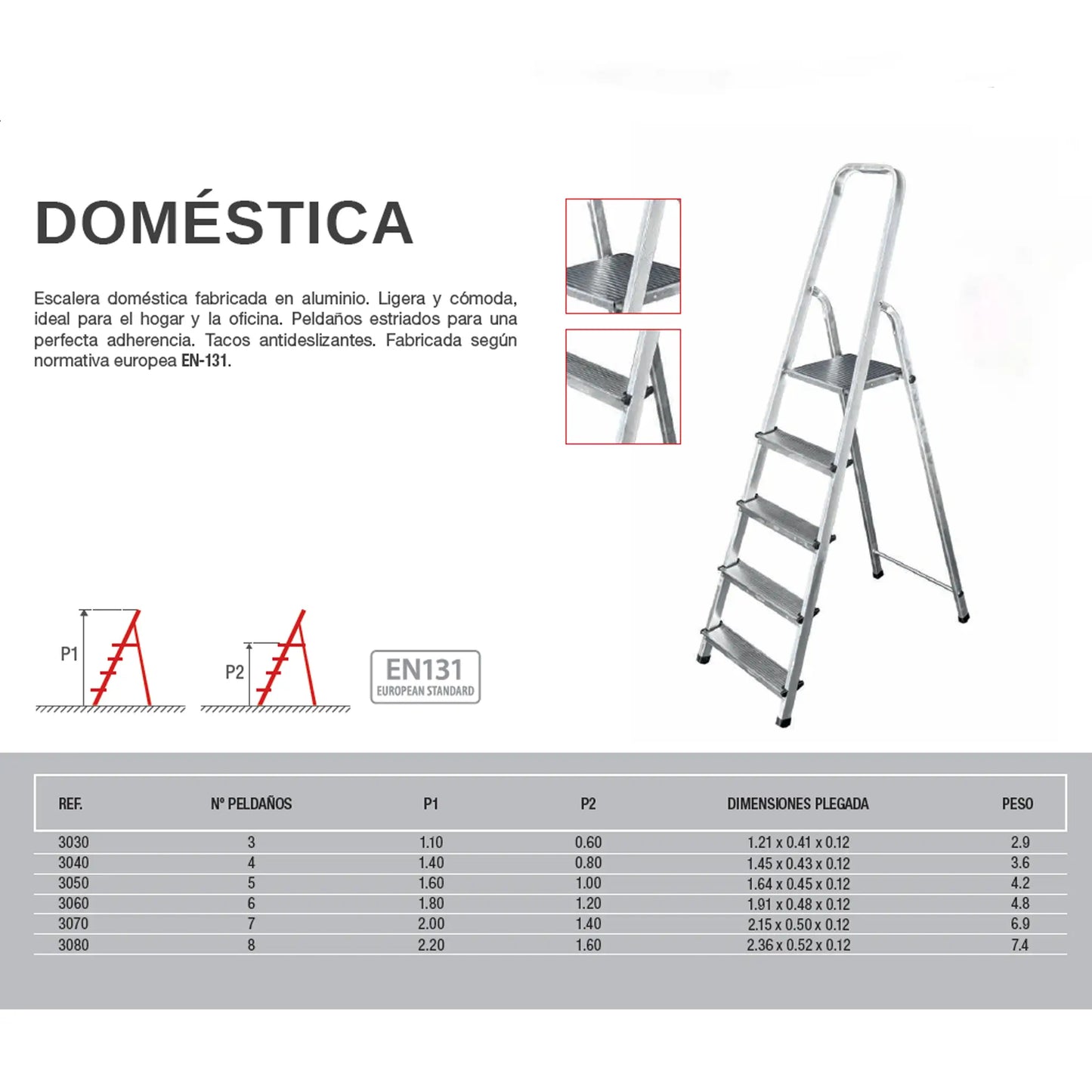 Ficha tecnica de la escalera de aluminio Mundocies.
