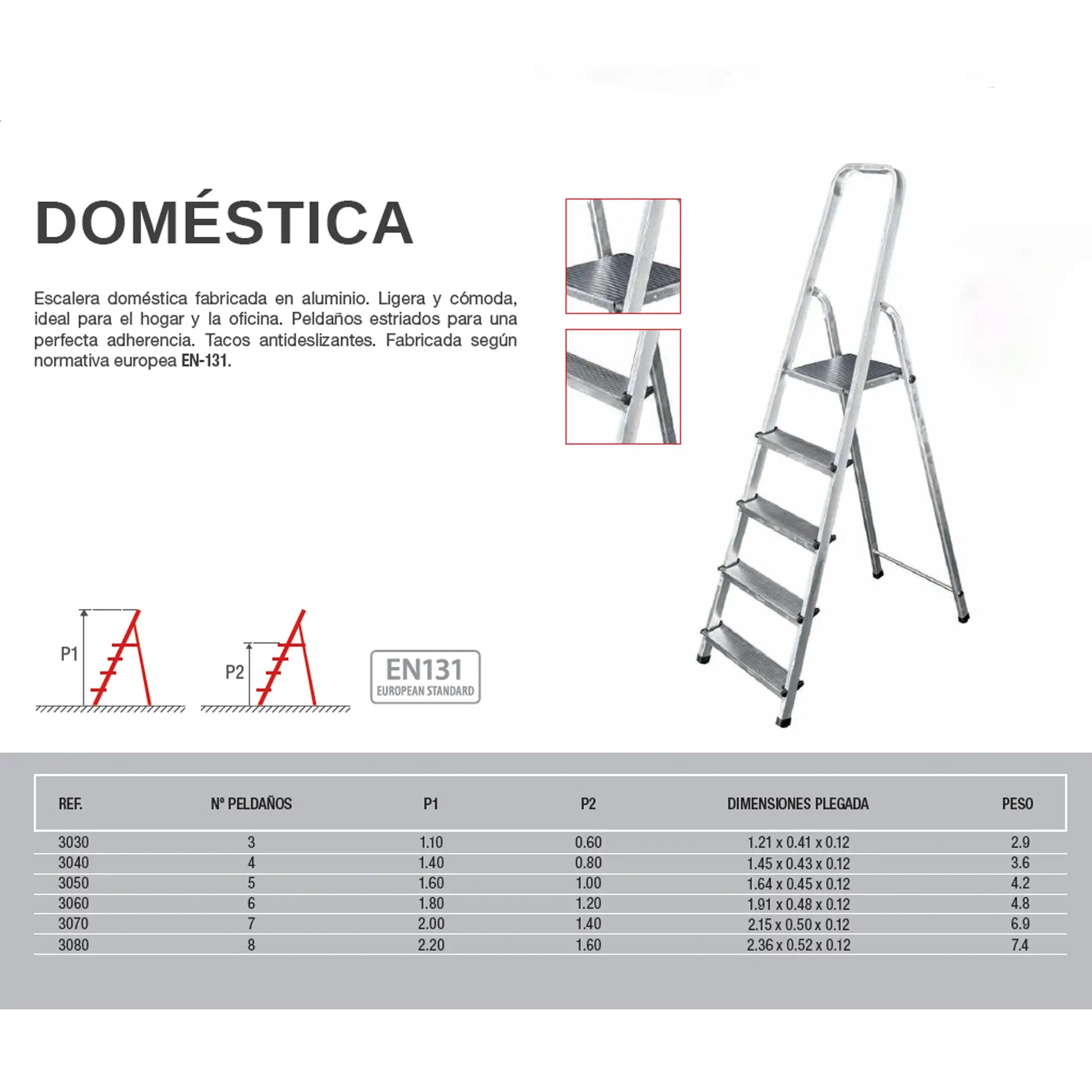 Ficha tecnica de la escalera de aluminio Mundocies.