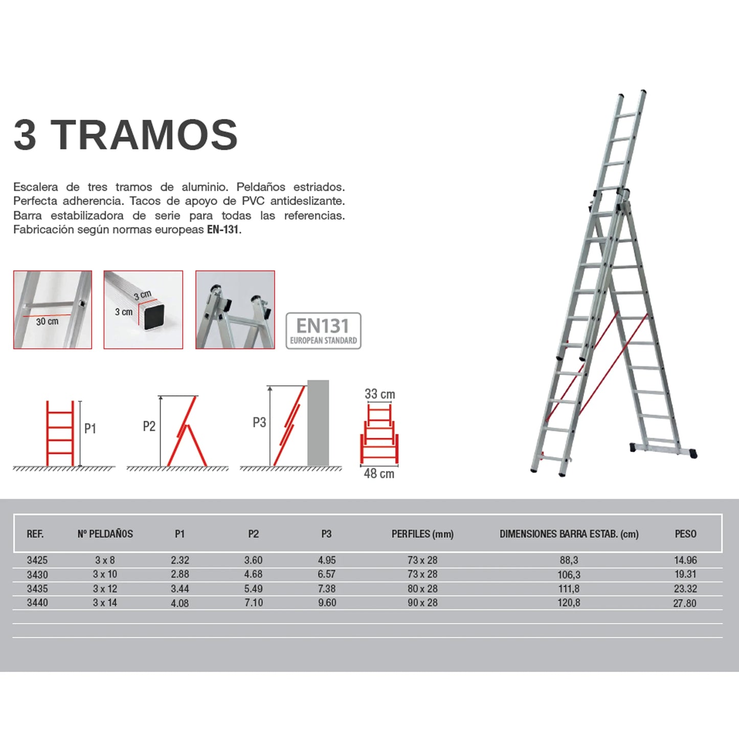 Escalera Industrial de 3 Tramos