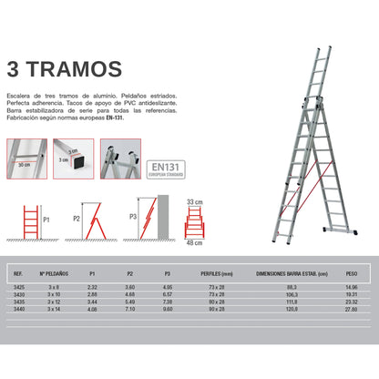Escalera Industrial de 3 Tramos