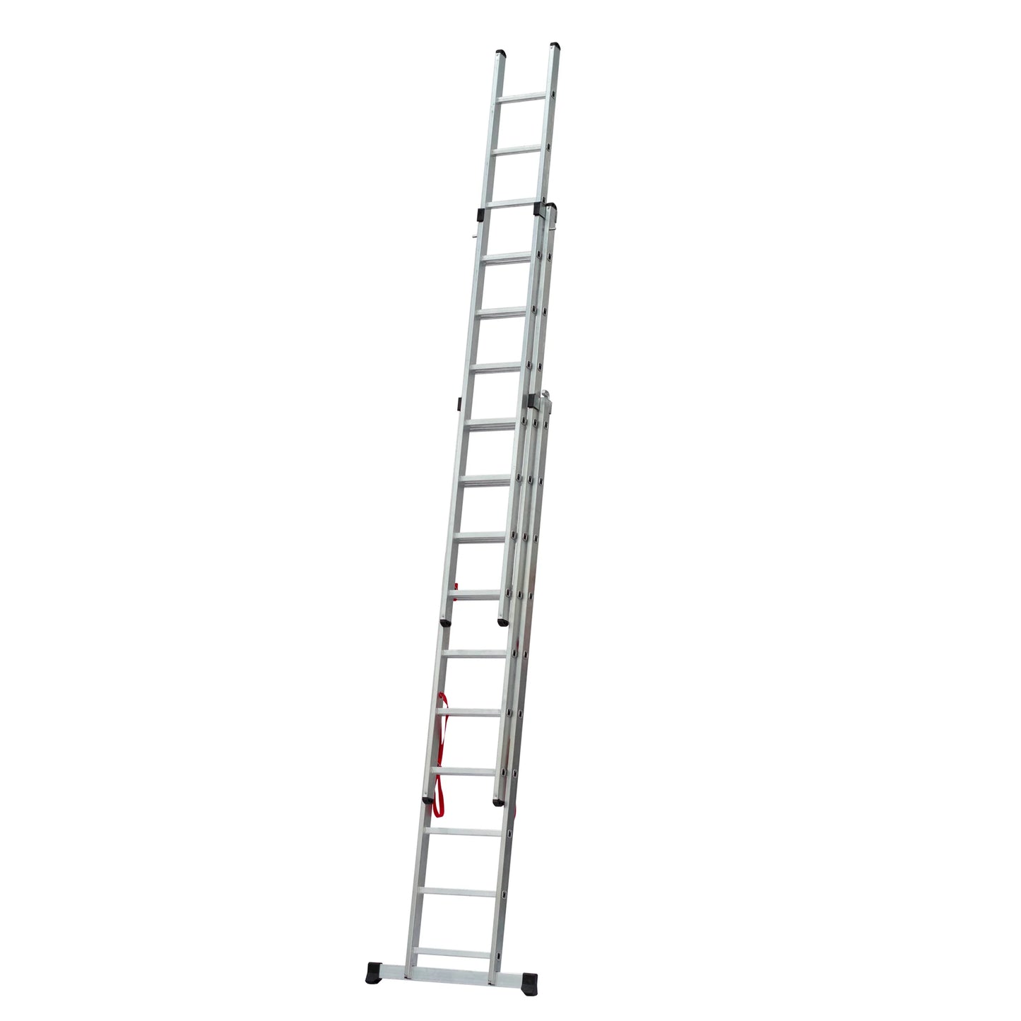 Escalera de 3 tramos industrial configurada para trabajos de construcción en altura.