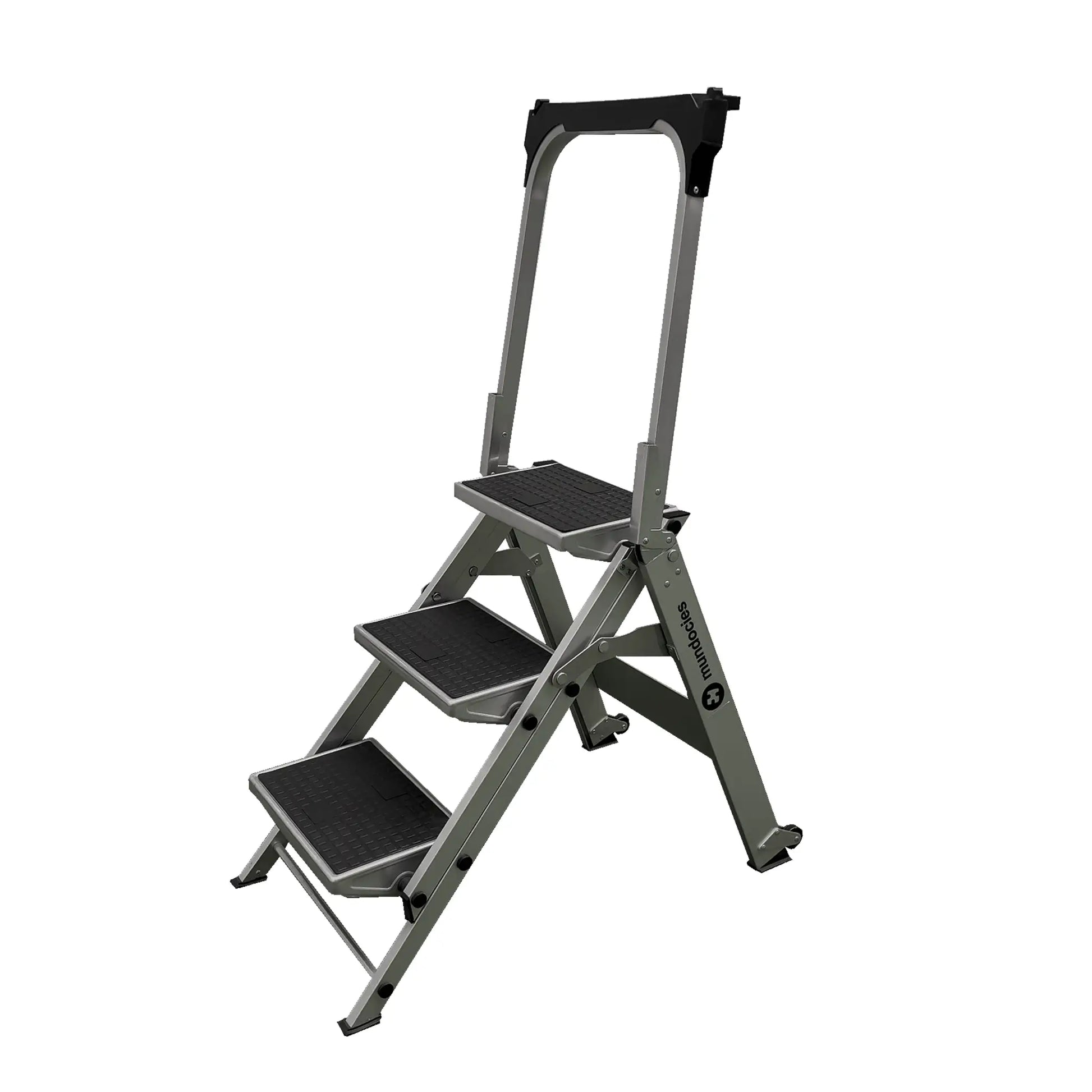 Escalera de aluminio JUMBO con peldaños anchos de 36x23 cm y puente de seguridad.