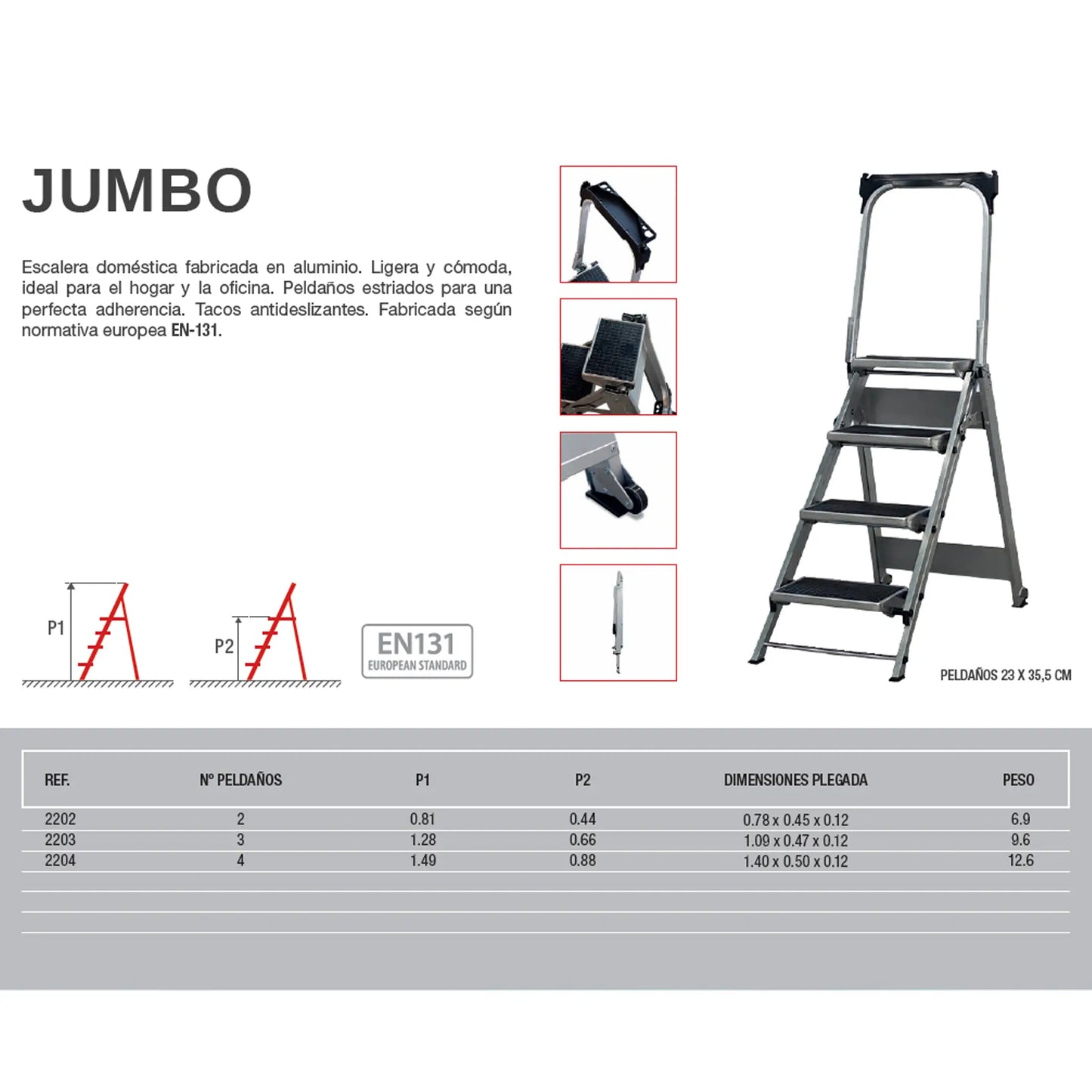 Escalera Taburete Peldaño Ancho JUMBO