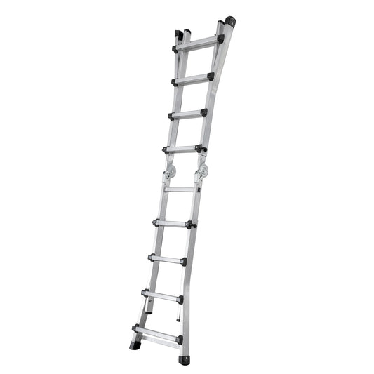 Escalera telescópica ECO desplegada en un solo tramo apoyada en pared.