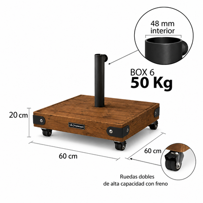 Base para Sombrilla BOX 6 con Ruedas 50 kg - Pie Central