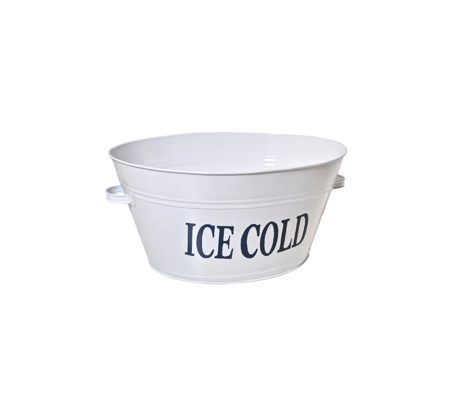 Hielera ICE COLD blanca de 20 litros de capacidad, llena de hielo y botellas de champagne premium.
