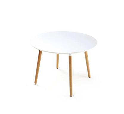 Mesa redonda BUMBA de 100 cm con patas de madera de haya, una pieza de diseño nórdico para comedores cálidos.
