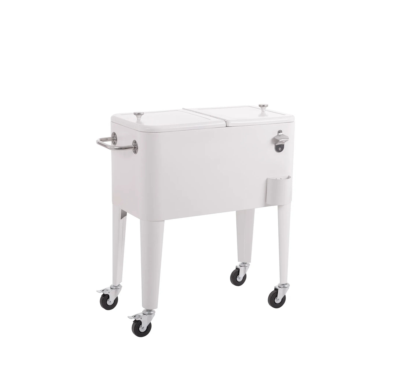 Nevera Vintage de metal blanca con ruedas, diseño retro-chic para fiestas exclusivas en el jardín.