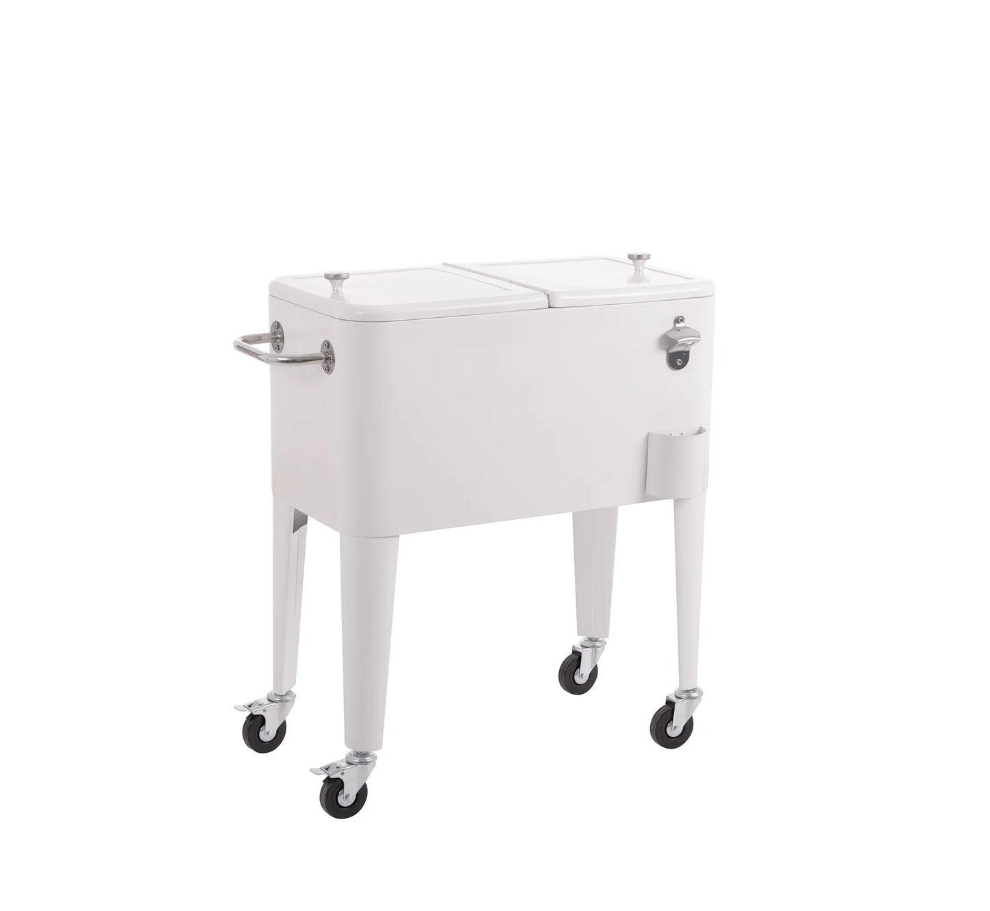 Nevera Vintage de metal blanca con ruedas, diseño retro-chic para fiestas exclusivas en el jardín.