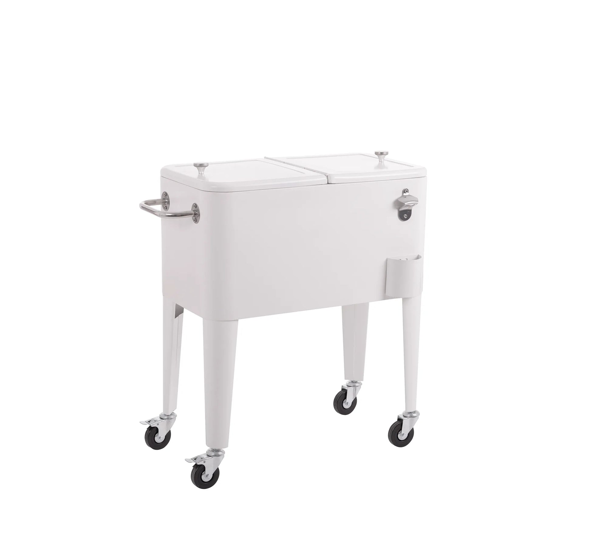 Nevera Vintage de metal blanca con ruedas, diseño retro-chic para fiestas exclusivas en el jardín.