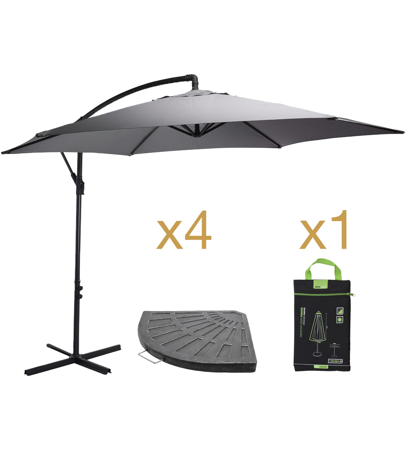 Pack Parasol ARENA lateral de 3 metros con bases de cemento y funda.