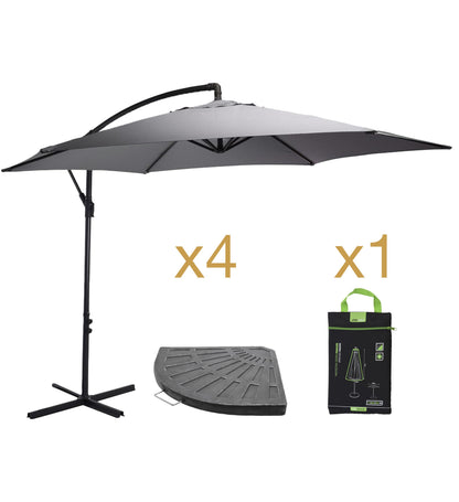 Pack Parasol ARENA lateral de 3 metros con bases de cemento y funda.