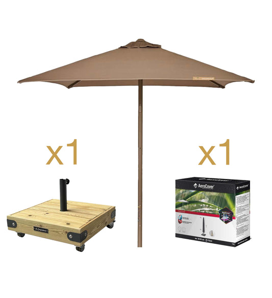 Pack Sombrilla Ezpeleta EOLO color topo con base de madera BOX 6 de 50 kg.