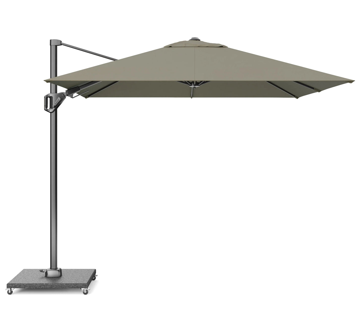 Parasol lateral Voyager T² de 2,7 metros en color topo para terraza pequeña.