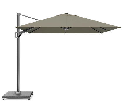 Parasol lateral Voyager T² de 2,7 metros en color topo para terraza pequeña.