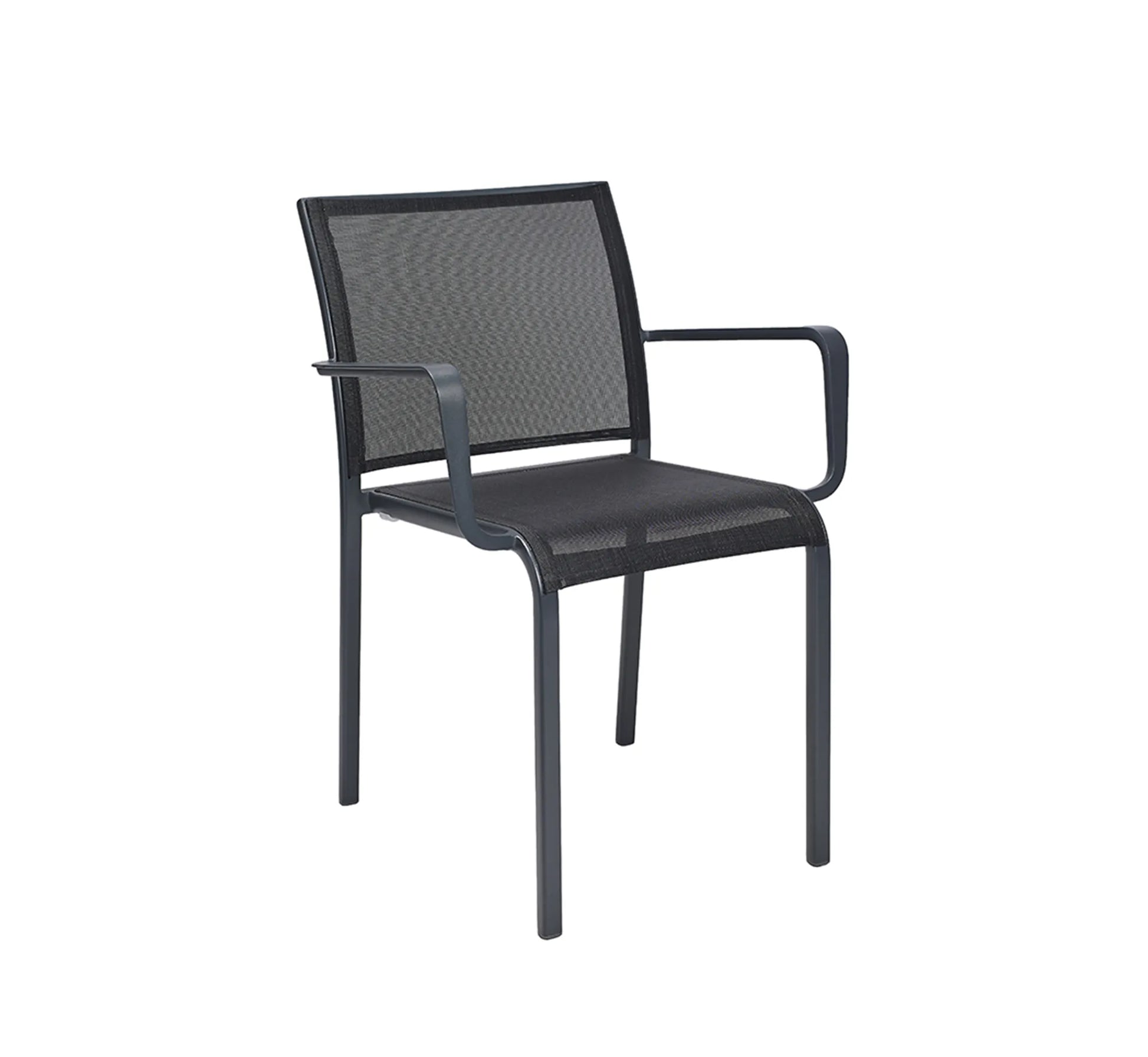 Silla de exterior LAND de Ezpeleta en aluminio lacado y tejido Phifertex® de alta gama.