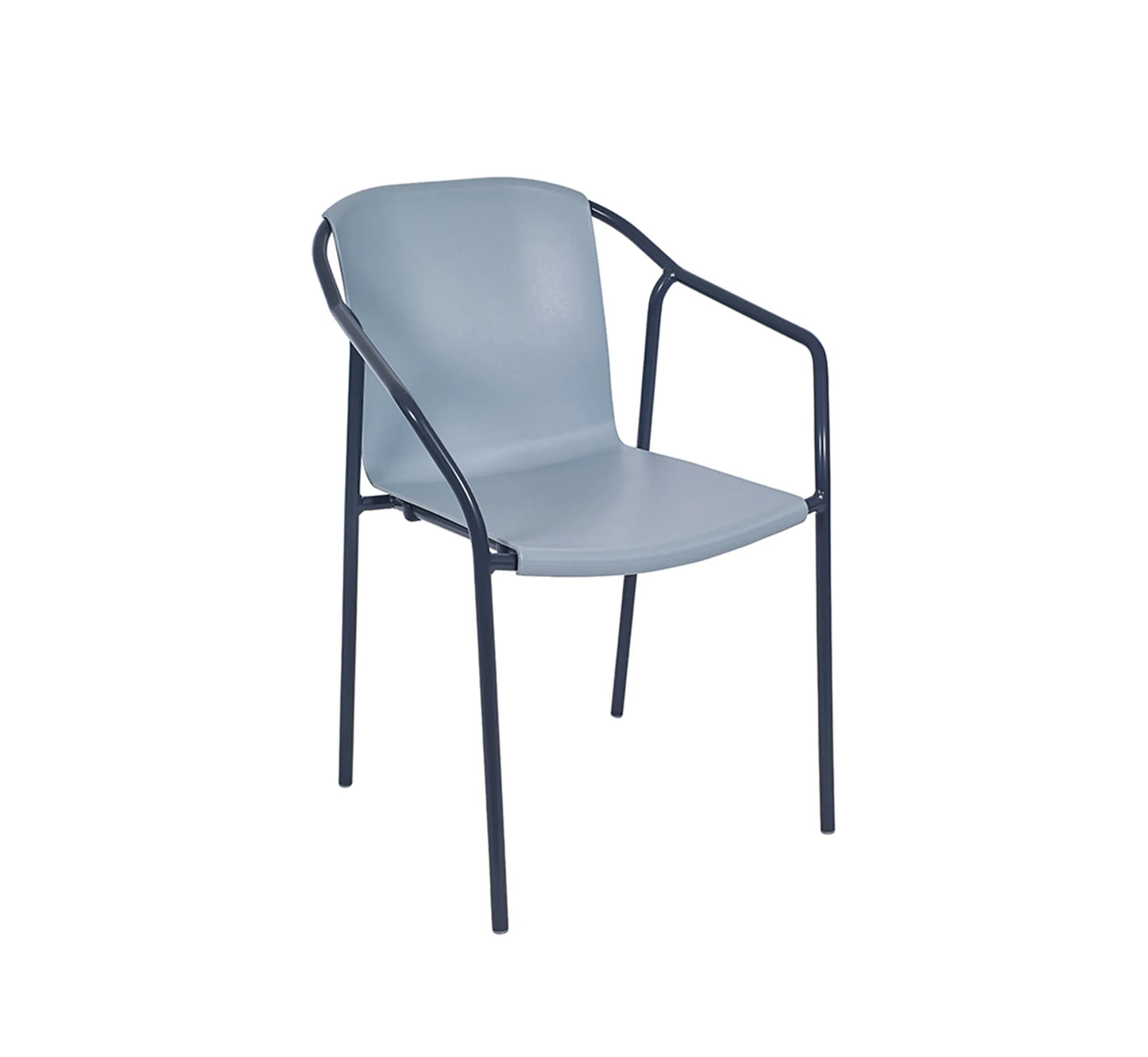 Silla de exterior ROD de Ezpeleta en acabado antracita y azul con estructura de aluminio.